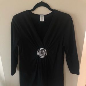 Rhinestone medallion black top